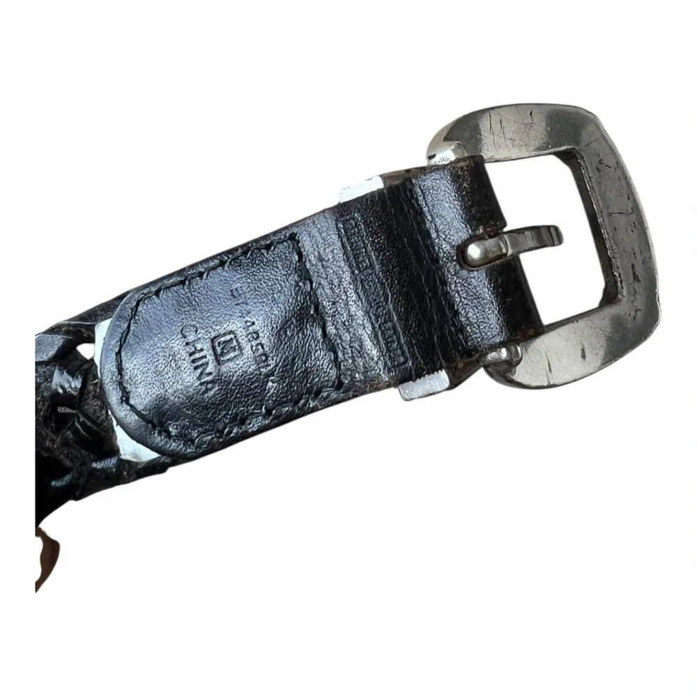 Vintage Braided Leather Black Silver Buckle Woven Western Boho Belt Size M